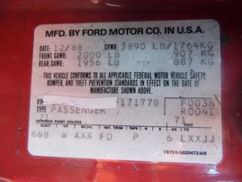 1989 FORD MUSTANG LX RED CONV 2.3L AT F18051